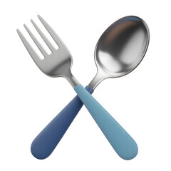 Crossed fork and spoon with blue handles
