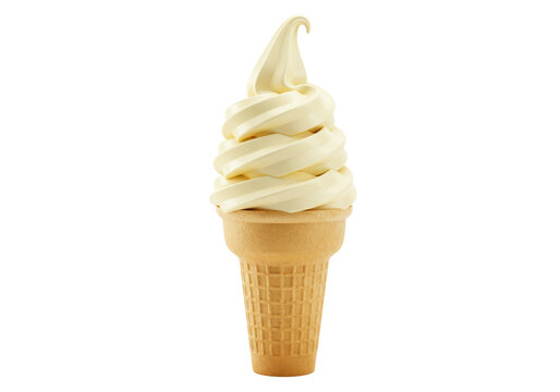 Isolated Vanilla Soft Serve Ice Cream Cone