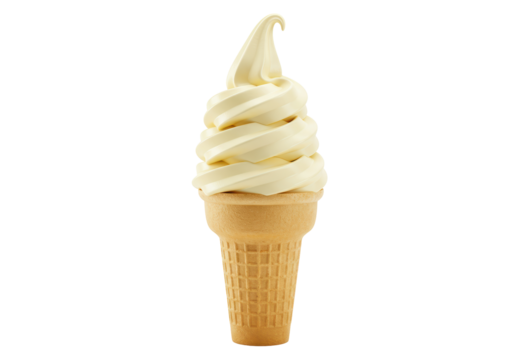 Isolated Vanilla Soft Serve Ice Cream Cone