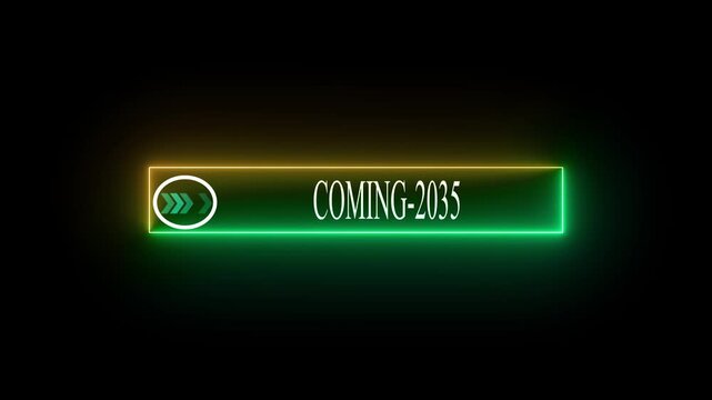 Neon Announcement "Coming 2035 with Glowing Arrow – Alpha Channel Animation.on black background.4k alfa cenell.