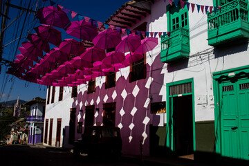 Jerico, Colombia - 16 January 2024. Beautiful streets of the Heritage Town of Jerico located in the Department of Antioquia in Colombia.