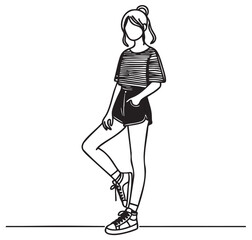 Fashion illustration. Model, girl in short shorts, summer, abstract, tenageer