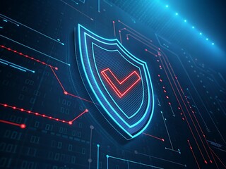 Cyber security shield protection data privacy network technology digital safety system concept blue red light