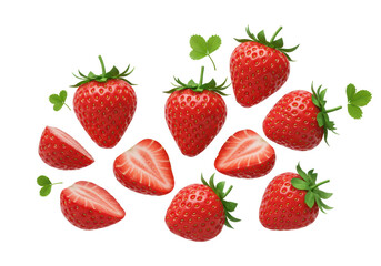 Isolated Fresh Strawberries with Leaves