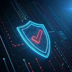 Cyber security shield with checkmark for data protection and network security solutions concept design