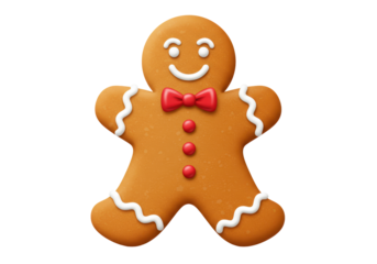 Isolated Smiling Gingerbread Man with Red Bowtie