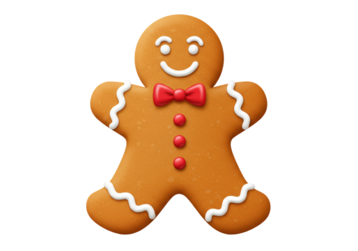 Isolated Smiling Gingerbread Man with Red Bowtie