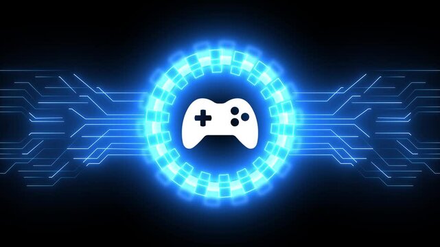 Gaming pad and joystick play video game symbol digital concept. Cyber technology and computer network background