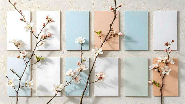 Pastel color palette with floral spring decoration