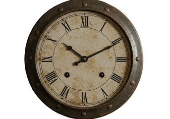 Isolated Vintage Round Wall Clock with Roman Numerals