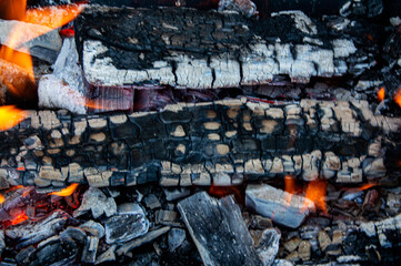 Warmth radiates from glowing embers as logs burn steadily, illuminating the surrounding area during a night under the stars