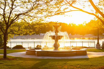 Fountain Through Sun Beams at Riverside Park