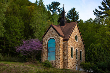 Fototapeta premium Church buildings at Shrine of Our Lady of Guadalupe at Dusk