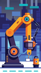 Modern industrial robot arm in flat design style for futuristic automation projects