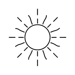 Bright yellow sun with golden rays graphic design element for summer nature or energy themes