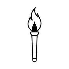 Detailed vector illustration of a lit torch with a realistic flame