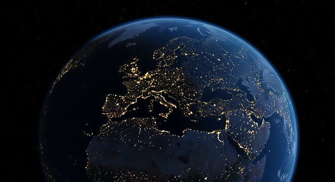 Earth at night europe middle east africa city lights world globe space view from satellite view photo - Powered by Adobe