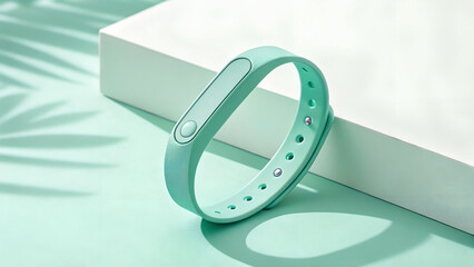 Minimal mockup of a mint green wristband centered on a soft pastel green background. Clean, modern, and isolated — perfect for branding, advertising, product presentation, or medical and wellness them