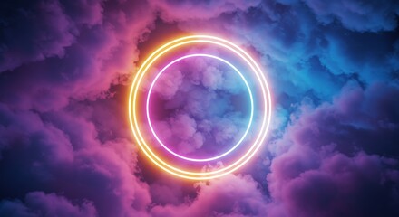 Obraz premium Abstract neon circle cloud background glowing light effect wallpaper design for graphic projects