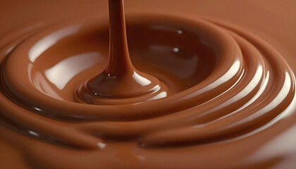 Melted chocolate swirling smoothly in close up representing mindful indulgence and healthy moderation