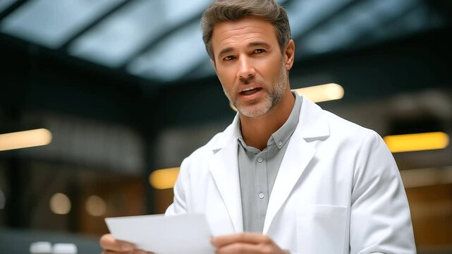 Doctor analyzing a stool sample with a test kit and results