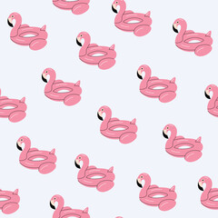 Seamless pattern with pink inflatable flamingo floats. Cute summer background in flat style. Vector illustration. © Hanna Bykova