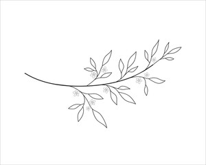 Abstract branch with leaves line art. One floral element. Botanical sketch for invite templates,greeting cards. Outline vector illustration.