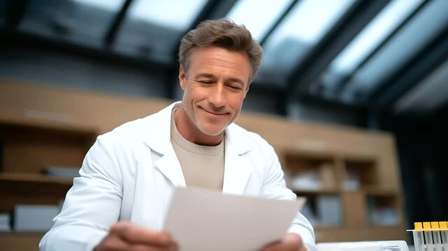 Doctor analyzing stool sample with test kit results