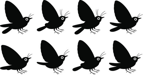 Big Brown Bat Halloween Silhouette Set &ndash; 10 Clean Flying Poses, Vampire Bat Silhouette Pack &ndash; Spooky Clean Vector Halloween Clipart, Long-eared Bat Halloween Silhouettes &ndash; Minimalist Vector Set