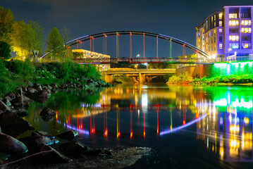 Phoenix Park Footbridge Glowing at Night in Eau Claire