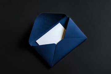 Elegant Navy Envelope With Blank Card on Black Surface