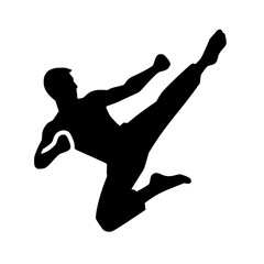 Minimalist Flying Kick Silhouette – Black SVG Clipart Icon