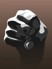 Vector Illustration of a black and white human hand clenched into a fist on a brown background, for decorating your designs in a symbolic style