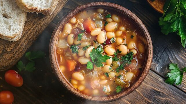 Buseca tripe stew with beans and smoke around