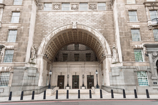 London, UK - March 14, 2011: Entrance to the MI5 building at Thames House on Millbank