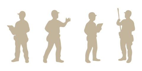 People with various occupations professions standing together in row vector flat black silhouettes set collection.