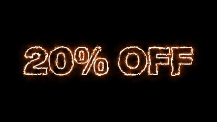 20% percent off burning text symbol in hot fire on no  background alpha channel with black screen, sale and discount for advertising, special offer, mega sale, hot deal, for discount or promotion - Powered by Adobe