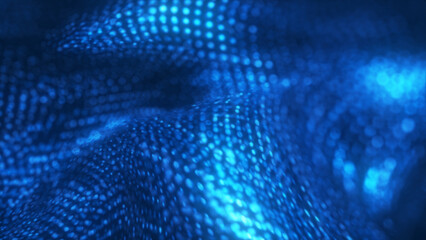 Technology Network Background. Abstract technology particles mesh background with glowing blue dots forming a dynamic wave pattern. concept for data, communication, or science visuals. 3D render.