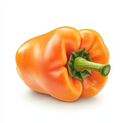Vibrant orange bell pepper with green stem on white background