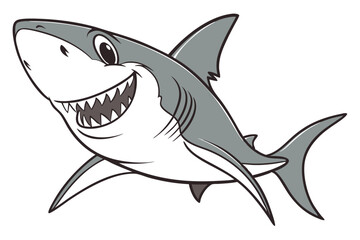 Friendly gray shark cartoon shows large teeth smiling broadly, it makes viewers happy