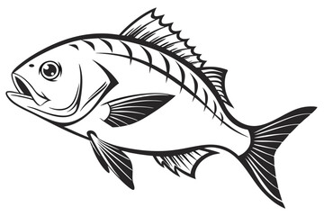 Striking monochrome fish swims powerfully with defined fins and distinctive dorsal spines highlighted in detail