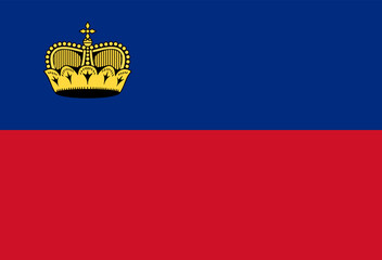 Vector illustration of Liechtenstein flag showcasing the distinctive crown symbol on a blue and red bicolor background.