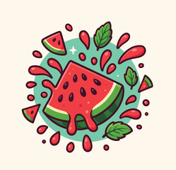 Watermelon slice floating cartoon vector illustration fresh fruit object icon isolated flat vector
