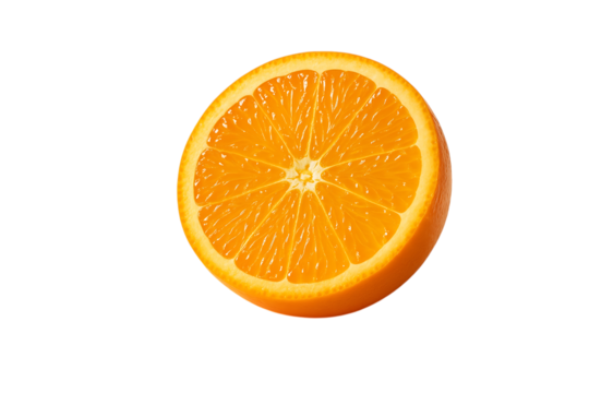 Orange cut crosswise, revealing fresh interior, white background,organic,slice,sweet - Powered by Adobe