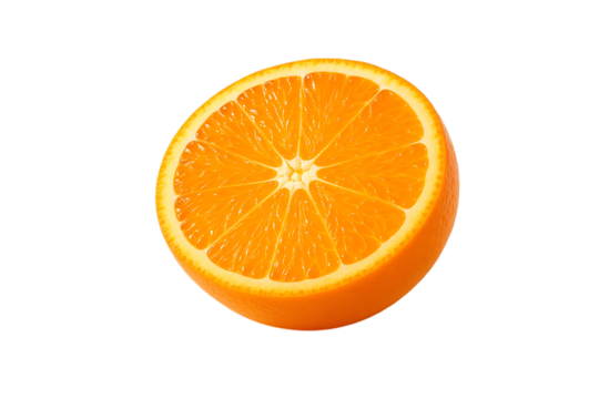 Orange cut crosswise, revealing fresh interior, white background,