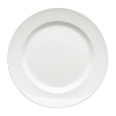 the image showcases a round, white plate centered against a stark, dark background. the plate has a simple, classic design with a slightly raised rim