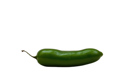 the image shows a single, bright green pepper against a solid black background. the pepper is positioned horizontally, taking up a significant portion of the lower half of the frame
