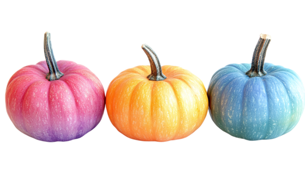 Pastel rainbow pumpkins isolated on isolated on transparent background.