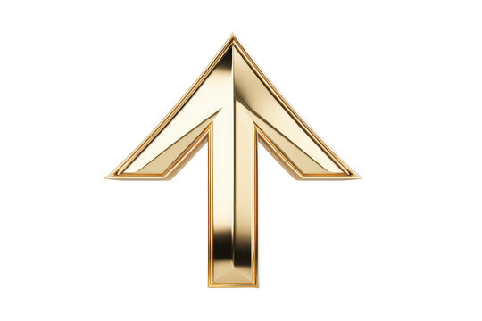 Shiny gold arrow pointing upwards symbolizes direction and progress. metallic finish adds luxurious and elegant touch, making it suitable for design and decoration purposes