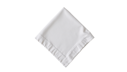 against a solid dark background, a white fabric square is positioned with one of its corners pointing directly downward